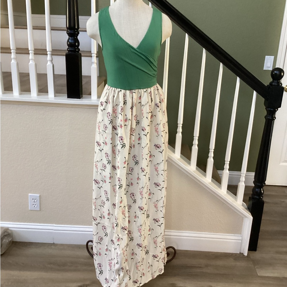 MODCLOTH Green and Floral Maxi Dress. (S)